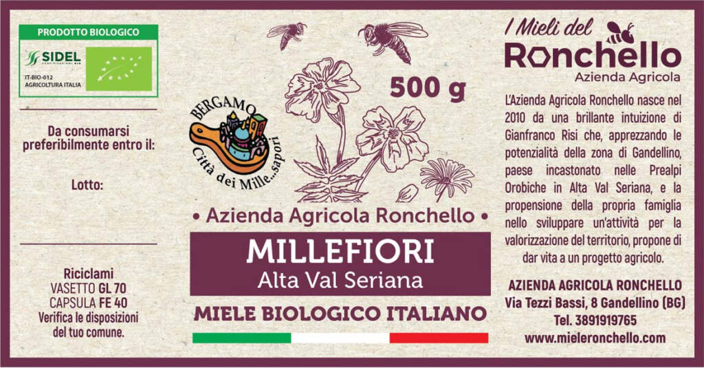 Etichetta di Miele Millefiori Biologico Alta Val Seriana