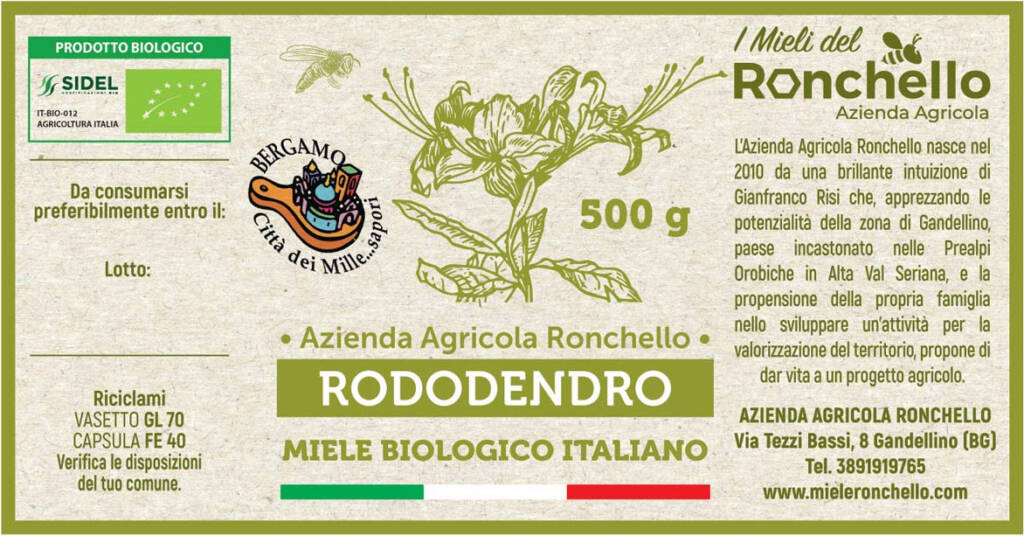 Etichetta di Miele di Rododendro Biologico