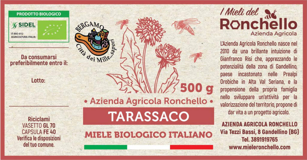 Etichetta di Miele di Tarassaco Biologico