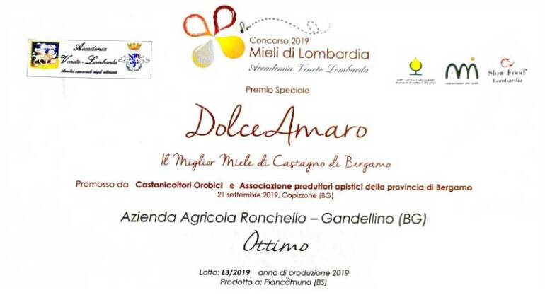 Premio Speciale Dolce Amaro 2019 Miele Castagno
